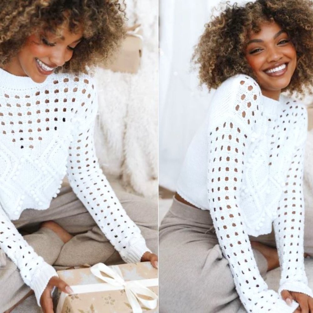 Esther & Co White pom pom sweater